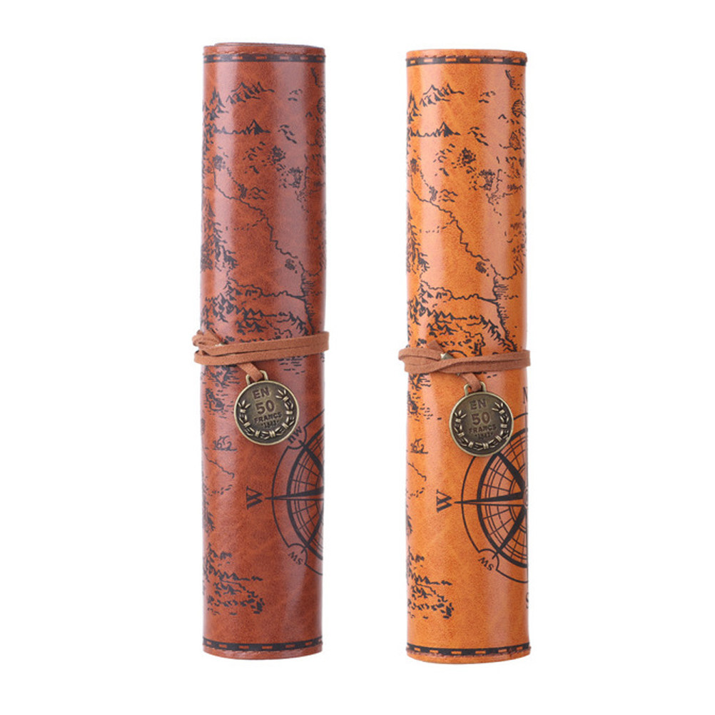 Pen Pouch Roll - 2Pcs Pencil Pouch Vintage Map Print