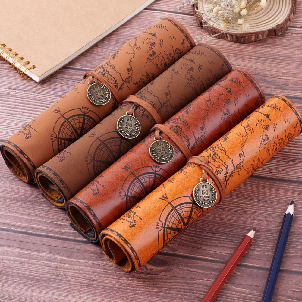 2Pcs Pencil Pouch Vintage Map  - đánh giá và giá Pen Pouch Roll