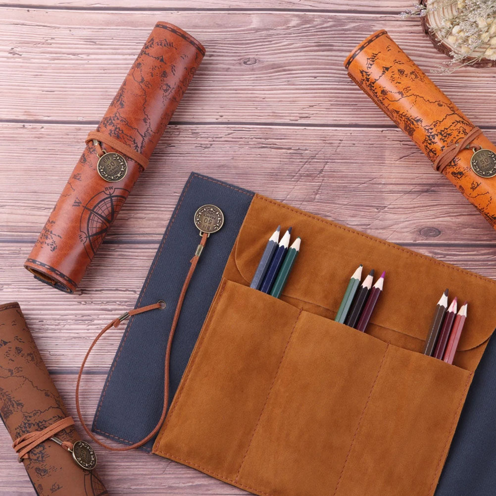 2Pcs Pencil Pouch Vintage Map  - đánh giá và giá Pen Pouch Roll